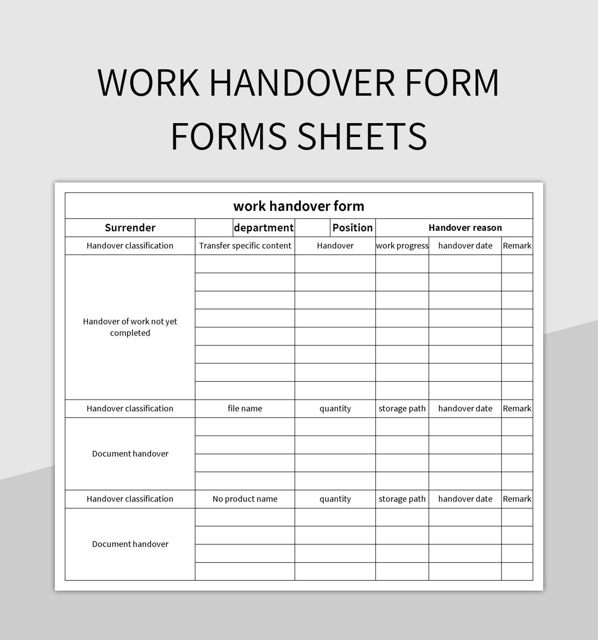 work handover form forms sheets excel template