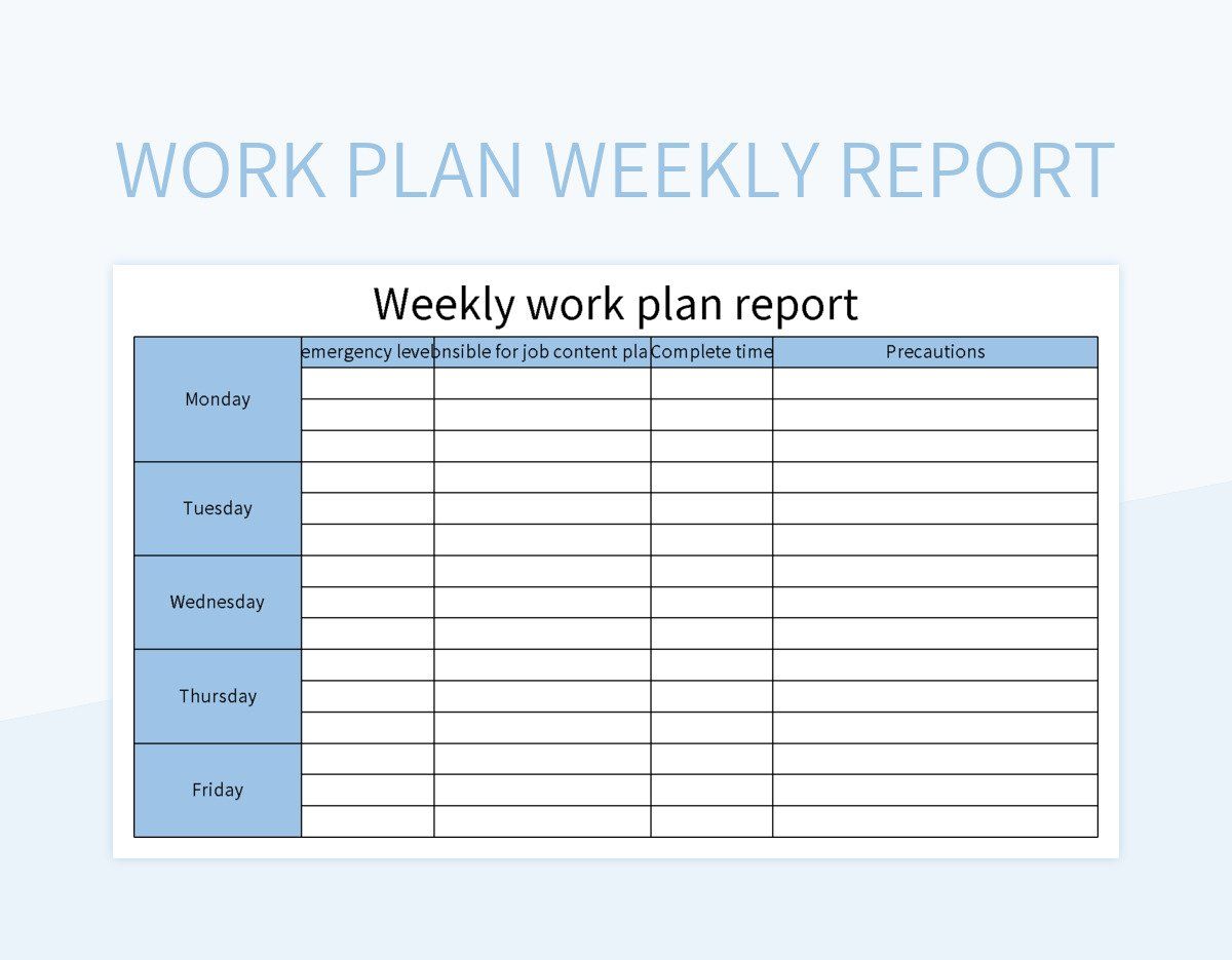 Work plan weekly report excel template