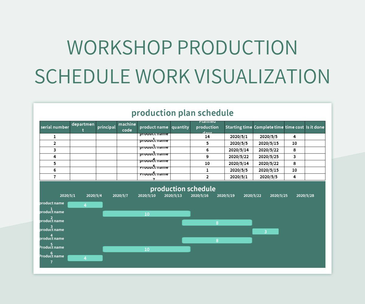 workshop production schedule work visualization excel template