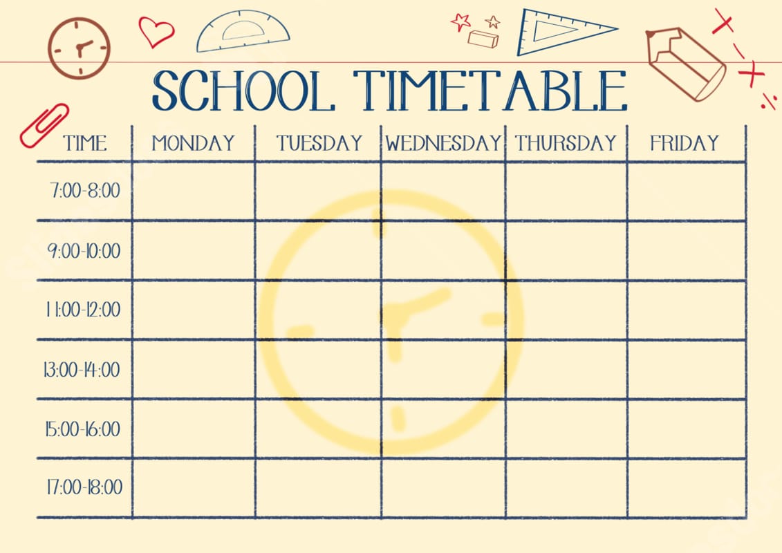 yellow paper style course schedule timetable word template